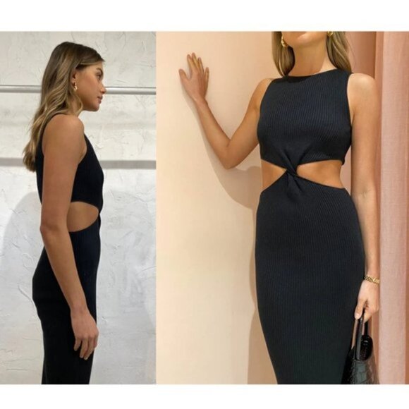 BEC&BRIDGE Riviera Knit Twist Midi Dress in Black Size US 2 - Picture 12 of 16